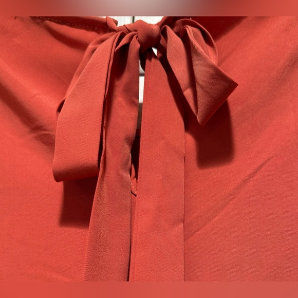 EUC—UMGEE—S, Oversized Ruffle Blouse, Rust Color, Keyhole Opening w/ Bow Closure - Picture 4 of 5
